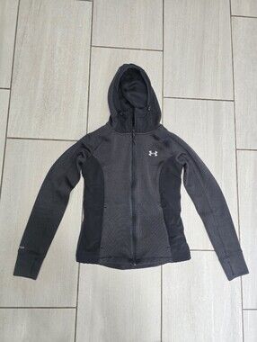 Under Armour ColdGear Hoodie Womens Small Black Full Zip Athletic Jacket Running